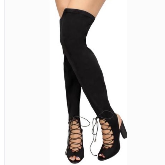Shoes - 🔥Salr🔥Black open Heel and toe Thigh High boot